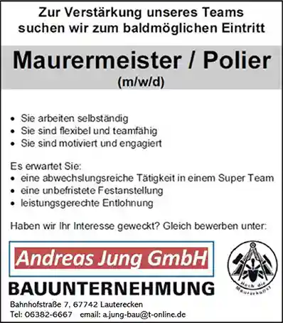 Stellenanzeige Maurermeister/Polier (m/w/d)
